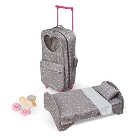 Badger Basket Travel And Tour Trolley Carrier With Bed for 18-Inch Dolls - Gray/Stars - Fits American Girl, My Life As & Most 18 inch Dolls