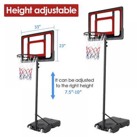 Balight 1269 Pro Court Height Adjustable Portable Basketball System, 33 Inch Backboard