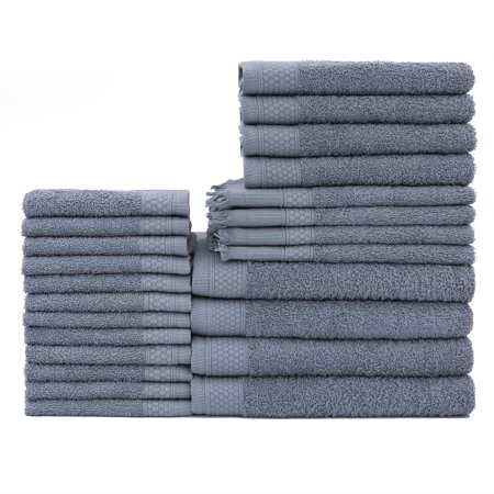 Baltic Linen 24 Piece Cotton Bath Towel Set, Blue Haze