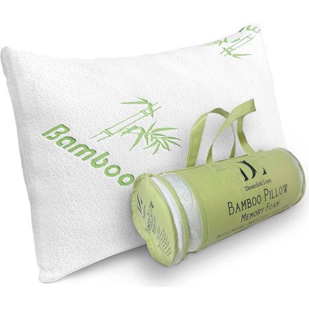 Bamboo Pillow Shredded Memory Foam for Sleeping - Ultra Soft, Cool & Breathable Cover with Zipper Closure - Relieves Neck Pain, Snoring and Helps with Asthma - Back/Stomach/Side Sleeper