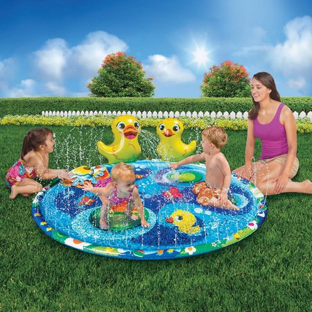 BANZAI Ducky Pond 2-in-1 Gentle Sprinkler and Splash Pad - Parent Approved - Outdoor Summer Water Play for Babies & Toddlers
