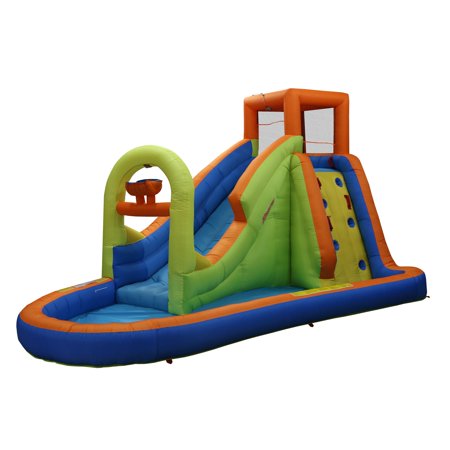 Banzai Plummet Falls Adventure Slide, Length: 14 ft 4 in, Width: 9 ft 6 in, Height: 8 ft, Inflatable Outdoor Backyard Water Slide Splash Bounce Climbing Toy