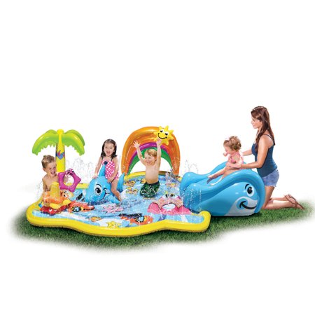 Banzai Splish Splash Water Park JR, Length: 90 in, Width: 52 in, Height: 24 in, Junior Inflatable Outdoor Backyard Water Splash Toy