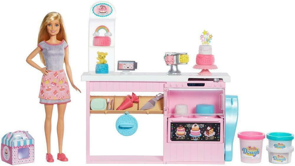 Barbie Cake Decorating Playset with Blonde Doll Bakery Molding Dough Toy Mattel