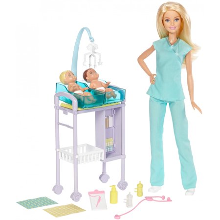 Barbie Careers Baby Doctor Barbie Doll, Blonde, with 2-Patients