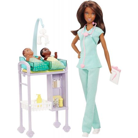 Barbie Careers Baby Doctor Nikki Doll, Brunette, with 2-Patients
