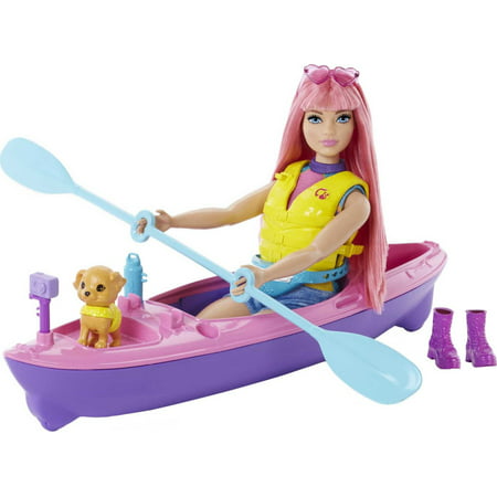 Barbie It Takes Two Daisy Doll & Kayak Set, Curvy Doll with Pink Hair, Puppy & Themed Accessories