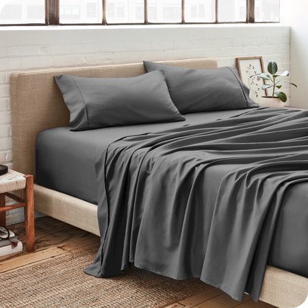 Bare Home Microfiber Bed Sheet Set, 4 Piece, Hotel Style Deep Pocket Bed Sheets, Queen, Gray