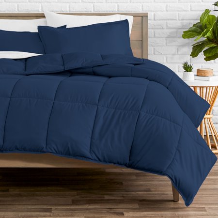 Bare Home Premium Ultra-Soft 1800 Collection Classic Modern Dark Blue Polyester Plush Comforters, Queen, Fluffy Washable