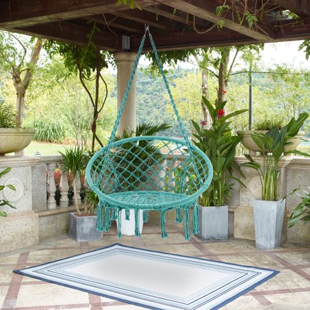 Barton Outdoor Patio Hanging Outdoor / Indoor Hammock Chair Swing Hanging Cotton Rope Hammock Swing Chair (Aqua)