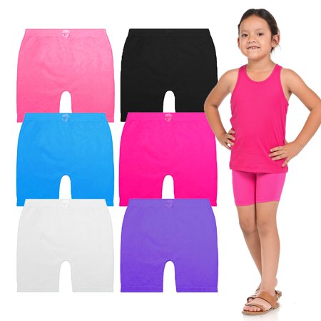 BASICO Girls Dance, Bike Shorts 6 Value Packs - for Sports, Play or Under Skirts Dress with Ribbon (Large Size 12-14)