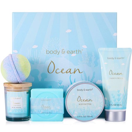 Bath and Body Set for Women, 5 Pcs Ocean Scent Spa Gift Box , Beauty Mother's Day Gifts for Mom