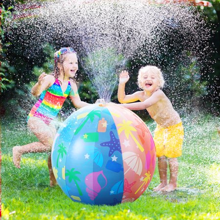 Beach Ball Sprinkler for Kids, 31.5 in Diameter Inflatable Sprinkler Outdoor Water Spray Ball Spring Summer Water Sports Splash Toy for Outdoor Water Games Party Favors, Backyard Garden Toys