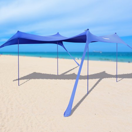 Beach Tent Canopy, UPF50+ Sun Shelter with Sand Anchor, Large Pop Up Beach Sun Shade with 4 Support Poles, Portable Sunshade for Beach, Camping, Outdoor Activities (118x70 in)