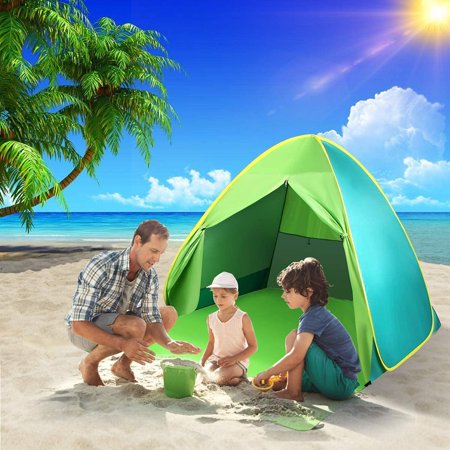 Beach Tent,Anti-UV Instant Beach Shade Beach Canopy Pop Up Tent Sun Shade with Extended Floor fits 3-4 Person,Portable Shade Tent for Outdoor Camping Fishing