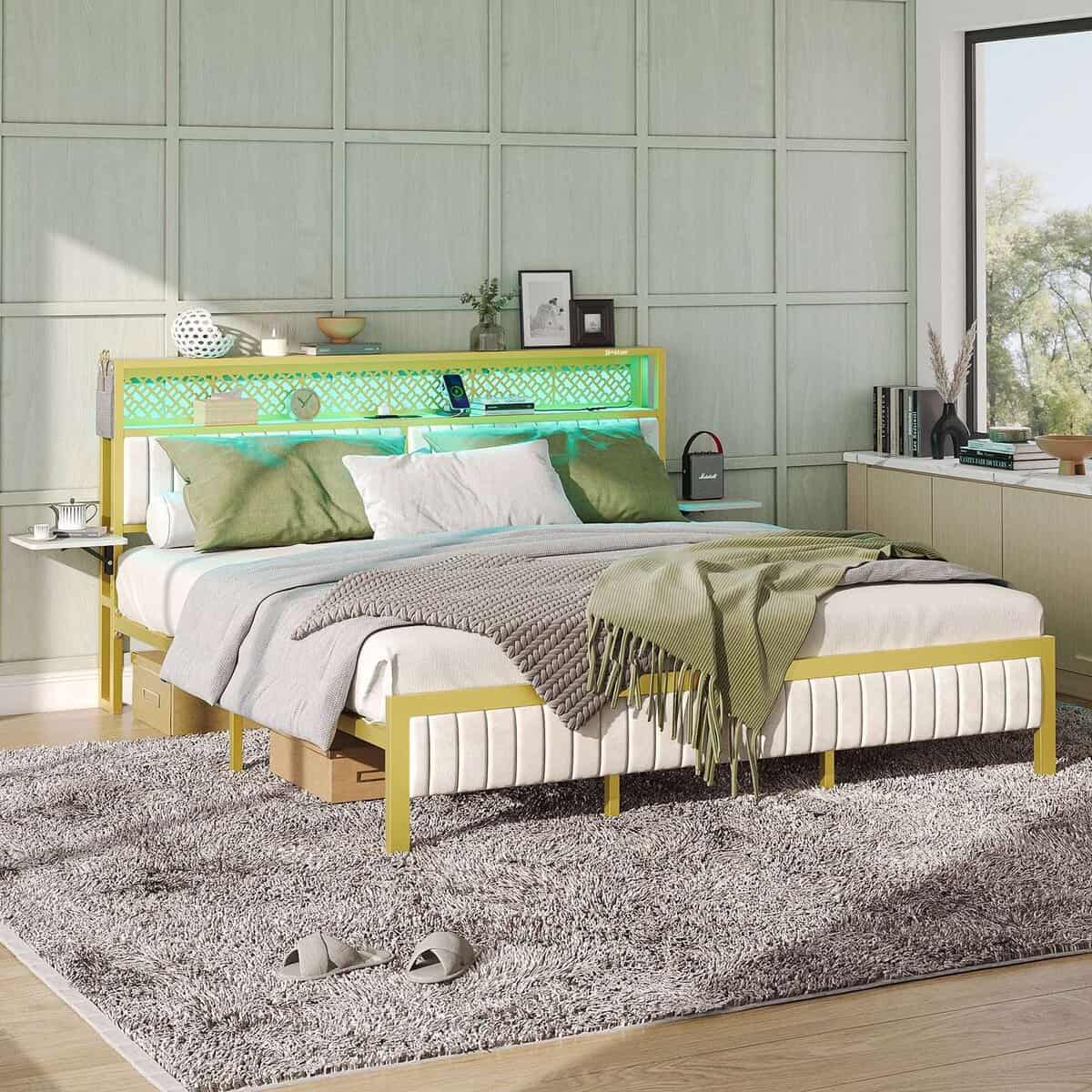 Queen Size Upholstered LED Platform Bed Frame for just $99 (regularly $549) Bed