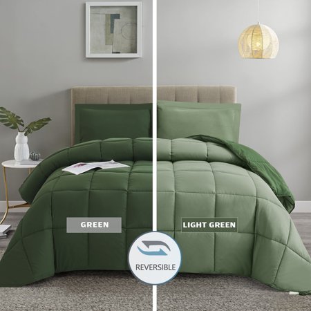 BednLinens 3 Piece Reversible Green Down Alternative Comforter Set Queen
