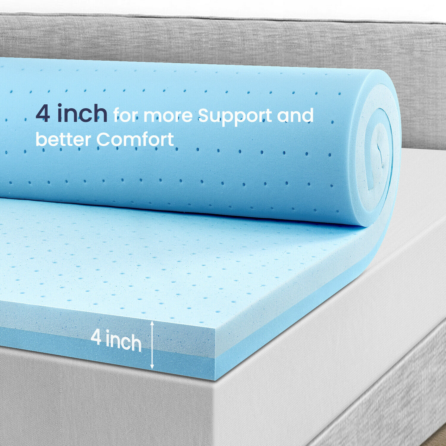 BedStory 4 inch Gel Memory Foam Mattress Topper Futon Full Queen King Size Pads