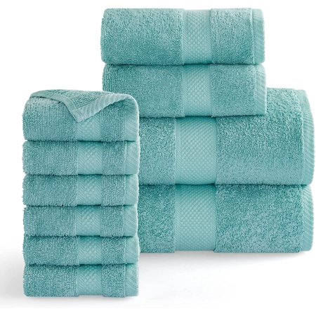 Bedsure Aqua Bath Towels Set for Bathroom - 2 Bath Towels, 2 Hand Towels, 6 Wash Cloths, Cotton Hotel Quality Absorbent 10 Pack Bath Linen Towel Sets