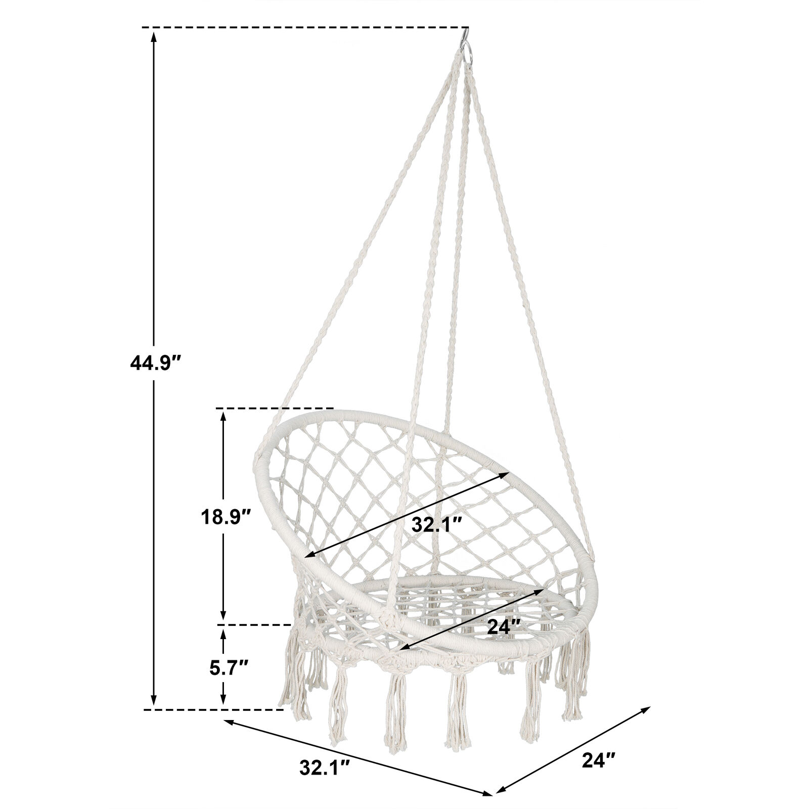 Beige Hanging Cotton Rope Macrame Hammock Chair Swing Outdoor Indoor