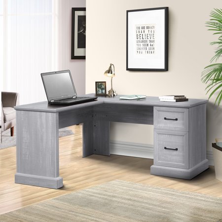 Belleze 60" L Shaped Home Office Desk with Storage Drawers - Kernville (Stone Grey)