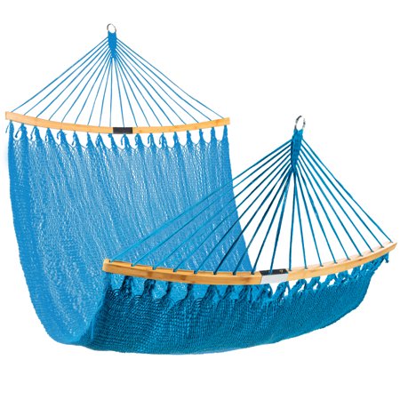 Best Choice Products 2-Person Woven Polyester Outdoor Caribbean Hammock w/ Curved Bamboo Spreader Bar - Electric Blue