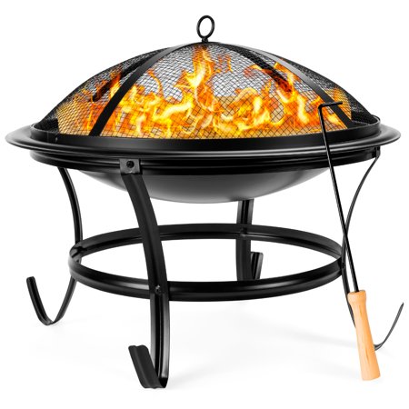 Best Choice Products 22in Steel Outdoor Fire Pit Bowl BBQ Grill w/ Screen Cover, Log Grate, Poker for Camping, Bonfire