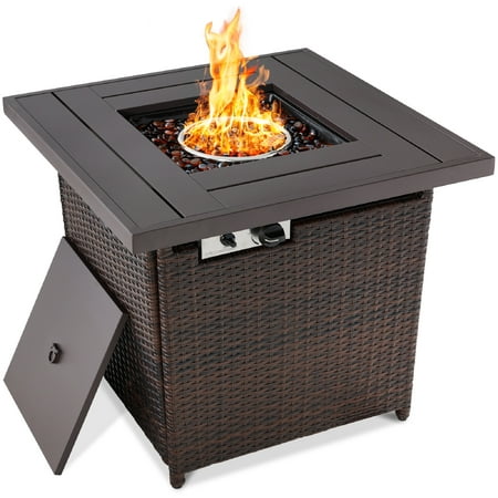 Best Choice Products 28in Propane Gas Fire Pit Table 50,000 BTU Outdoor Wicker w/ Glass Beads, Tank Holder - Ash Gray