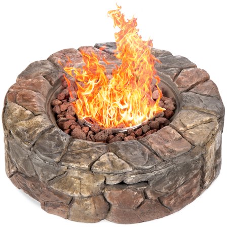 Best Choice Products 30,000 BTU Gas Fire Pit for Backyard, Garden, Home, Outdoor Patio w/ Natural Stone, Handle, Cover
