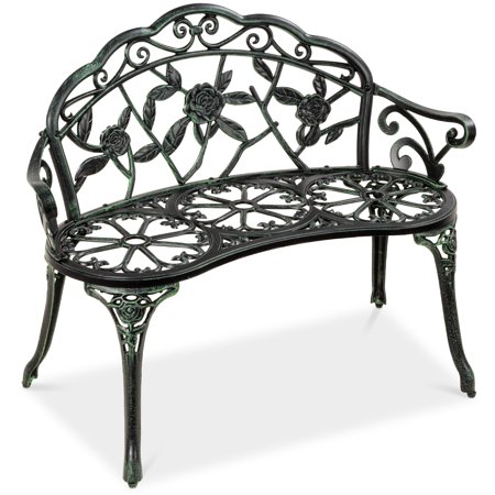 Best Choice Products 39in Steel Garden Bench for Outdoor, Patio, Park w/Floral Rose Accent, Antique Finish - Black