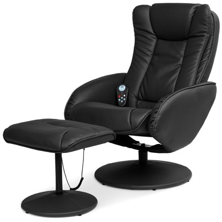 Best Choice Products Faux Leather Electric Massage Recliner Chair w/ Stool Ottoman, Remote Control, 5 Modes - Black