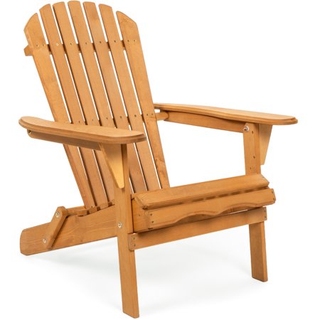 Best Choice Products Folding Adirondack Chair Outdoor Wooden Accent Lounge Furniture for Yard, Patio w/ Natural Finish