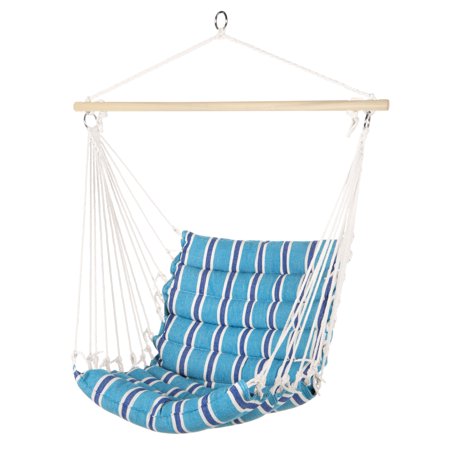 Best Choice Products Indoor Outdoor Padded Cotton Hammock Hanging Chair w/ 40in Spreader Bar - Blue