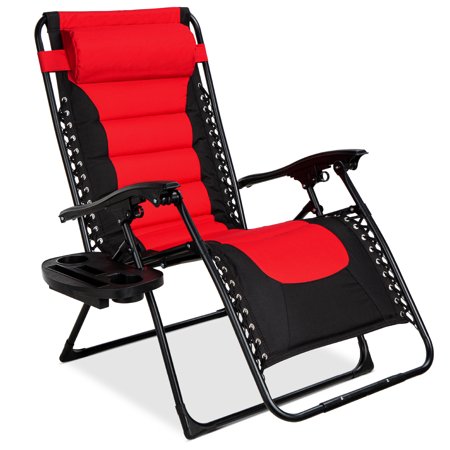 Best Choice Products Oversized Padded Zero Gravity Chair, Folding Outdoor Patio Recliner w/ Headrest, Side Tray - Red