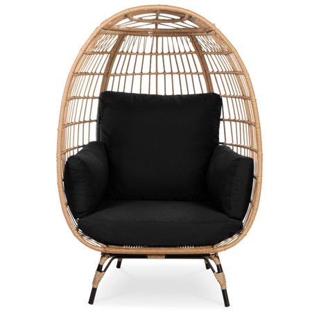 Best Choice Products Wicker Egg Chair Oversized Indoor Outdoor Patio Lounger w/ Steel Frame, 440lb Capacity - Black