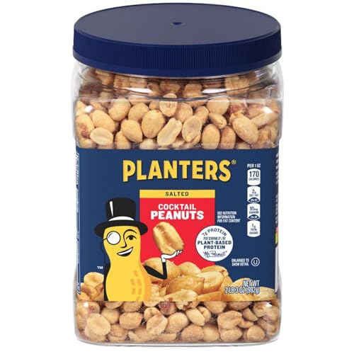Planters Salted Cocktail Peanuts, Party Snacks, Plant-Based Protein, 2.19 Lb Jar