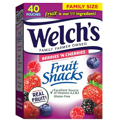 Welch'S Fruit Snacks, Berries 'N Cherries, Great Valentines Day Gifts For Kids, Gluten Free, Bulk Pack, Individual Single Serve Bags, 0.8 Oz (Pack Of 40)