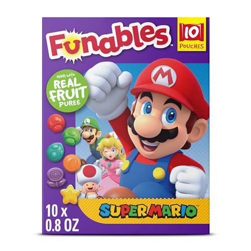 Funables Fruit Snacks, Super Mario Shaped Fruit Flavored Snacks, Pack Of 10 0.8 Ounce Pouches