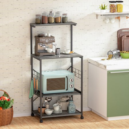 Bestier 4 Tier Bakers Racks for Kitchens Rack Storage Shelf Cart on Wheels Shelves Grey