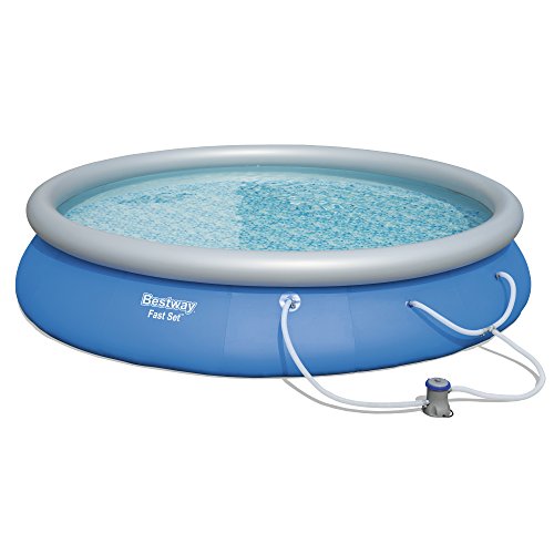 Bestway 57267E Fast Set Up 15ft x 33in Outdoor Inflatable Round Above Ground Swimming Pool Set with 530 GPH Filter Pump, Blue