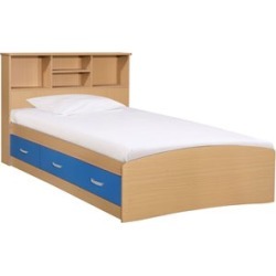 Better Home Products California Wooden Twin Captains Bed in Beech and Blue