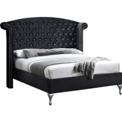 Better Home Products Cleopatra Crystal Tufted Velvet Platform Full Bed in Black