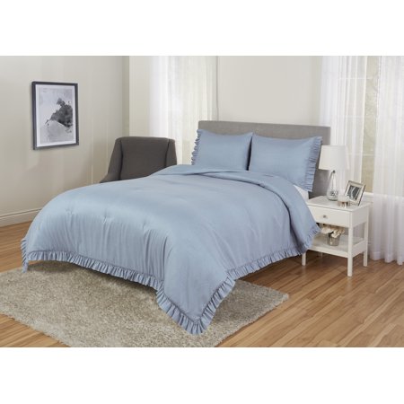 Better Homes and Gardens Maddisyn Ruffle Blue 3-Piece Comforter Set, Full/Queen