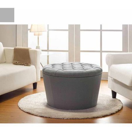 Better Homes and Gardens Round Tufted Storage Ottoman with Nailheads, Gray