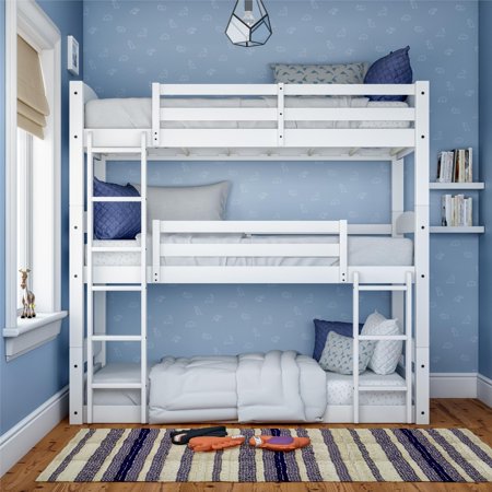 Better Homes and Gardens Tristan Wooden Triple Floor Bunk Bed, White