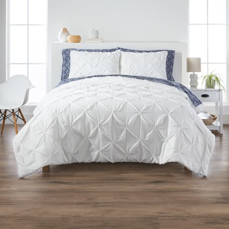 Better Homes & Garden, Cotton Blend Pintuck 3 Piece Comforter Set, Full/Queen, White
