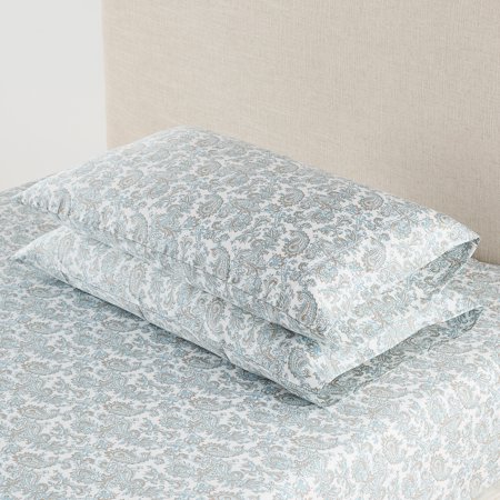 Better Homes & Gardens 400 Thread Count Pillowcases, Standard/Queen, Aqua Paisley, 2 Piece