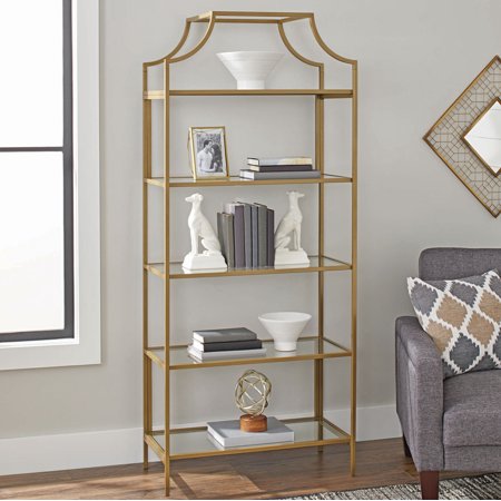Better Homes & Gardens 71" Nola 5 Tier Etagere Bookcase, Gold Finish