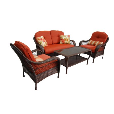 Better Homes & Gardens Azalea Ridge Outdoor Conversation Set with Orange Cushions
