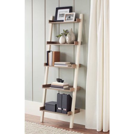 Better Homes & Gardens Bedford 5 Shelf Leaning Bookcase, Off-White